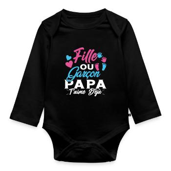 Fille ou Garçon PapaT'aime déjà Annonce Futur Papa - Body Bébé bio manches longues - noir - Devant