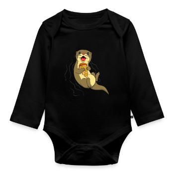 Otter Whisperer Animal Marine Biologist Pizza - Organic Longsleeve Baby Bodysuit - black - Front