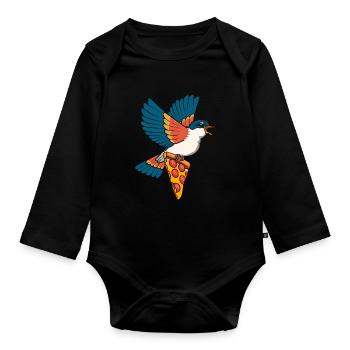 Pizza-Esser Vogelliebhaber Ornithologie Vogel - Baby Bio-Langarm-Body - Schwarz - Vorne