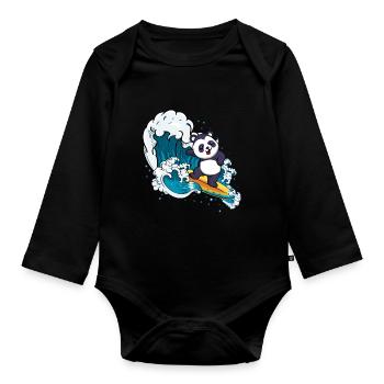 Surfing Panda Bear Zookeeper Animal Surfer - Organic Longsleeve Baby Bodysuit - black - Front