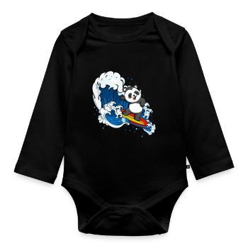 Zookeeping Surfing Wildlife Animal Panda Bear Surfing - Organic Longsleeve Baby Bodysuit - black - Front