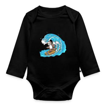 Surfboard Sloth Herbivore Animal - Organic Longsleeve Baby Bodysuit - black - Front