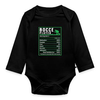 Bocce Ball Player Nutrition Facts, Funny Bocci - Baby Bio-Langarm-Body - Schwarz - Vorne