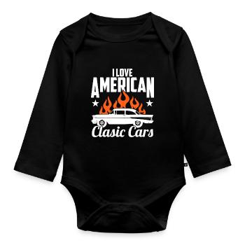 I love American classic cars - Organic Longsleeve Baby Bodysuit - black - Front