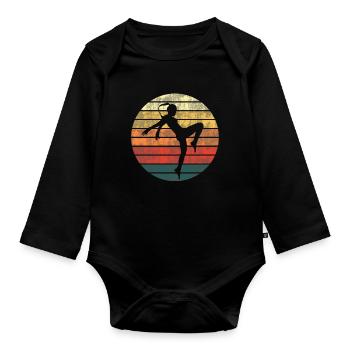 Kickboxerin Kickboxen Retro Vintage Geschenk Damen - Baby Bio-Langarm-Body - Schwarz - Vorne