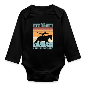 Lustiges Reitpferd Voltigieren Retro - Baby Bio-Langarm-Body - Schwarz - Vorne