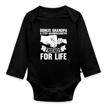 Stief-Opa Bonus-Opa Stief-Großvater Geschenk - Baby Bio-Langarm-Body - Schwarz - Vorne