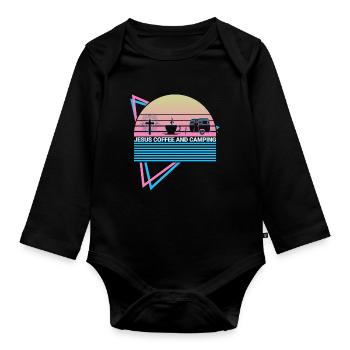 Christlicher Camper Camping Retro - Baby Bio-Langarm-Body - Schwarz - Vorne