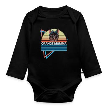 Funny Orange Cat Retro - Organic Longsleeve Baby Bodysuit - black - Front