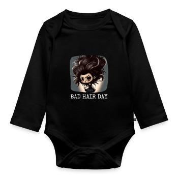 Bad Hair Day Sarcastic Design - Organic Longsleeve Baby Bodysuit - black - Front