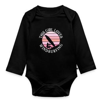 Cette fille adore la planche à voile - Body Bébé bio manches longues - noir - Devant