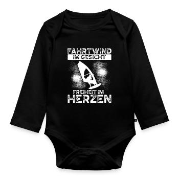Luftstrom Im Gesicht - Baby Bio-Langarm-Body - Schwarz - Vorne