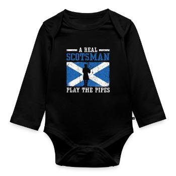 A Real Scotsman Plays The Pipes Musiker Dudelsack - Baby Bio-Langarm-Body - Schwarz - Vorne