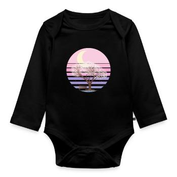 Cherry Blossom Japanese Pastel Goth Moon - Organic Longsleeve Baby Bodysuit - black - Front