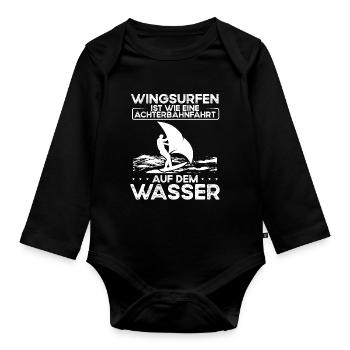 Wingsurfing Ist Wie Eine Achterbahnfahrt - Baby Bio-Langarm-Body - Schwarz - Vorne