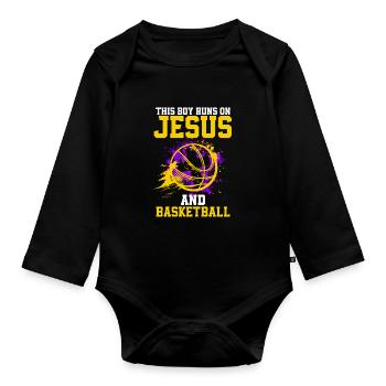 THIS BOY RUNS ON JESUS AND BASKETBALL - Baby Bio-Langarm-Body - Schwarz - Vorne