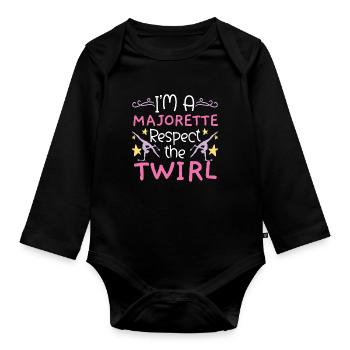 Je suis majorette Respectez le vortex Bato - Body Bébé bio manches longues - noir - Devant