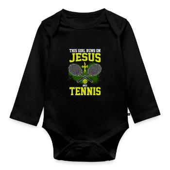 THIS GIRL RUNS ON JESUS AND TENNIS - Baby Bio-Langarm-Body - Schwarz - Vorne