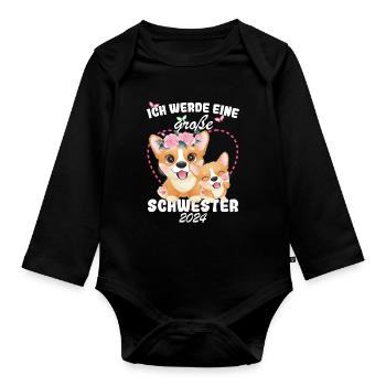 Ich Werde Eine Große Schwester 2024 - Baby Bio-Langarm-Body - Schwarz - Vorne