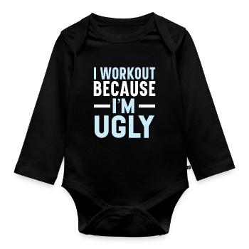 Je m’entraîne parce que je suis moche Trainer Gym F - Body Bébé bio manches longues - noir - Devant