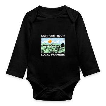 SOUTENEZ VOS AGRICULTEURS LOCAUX I Agriculteur - Body Bébé bio manches longues - noir - Devant