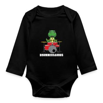 Drummersaurus Drums Drummer Gift Musician - Organic Longsleeve Baby Bodysuit - black - Front