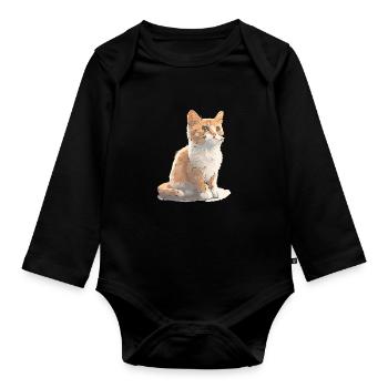 Cat cute cat drawing - Organic Longsleeve Baby Bodysuit - black - Front