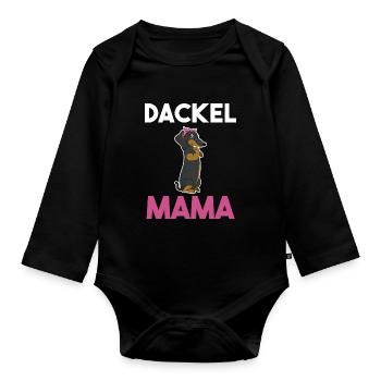 Hund Dackel Mama - Baby Bio-Langarm-Body - Schwarz - Vorne