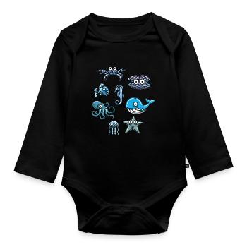 Aquatic animal ocean life marine animal - Organic Longsleeve Baby Bodysuit - black - Front