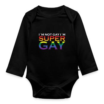 Je ne suis pas gay Je suis super gay - Body Bébé bio manches longues - noir - Devant
