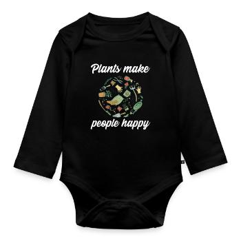 Plants make people happy - Plats Botanik - Baby Bio-Langarm-Body - Schwarz - Vorne