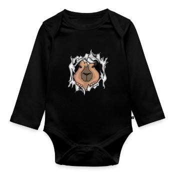 Capybara Kids Gift Cute Capybara - Organic Longsleeve Baby Bodysuit - black - Front