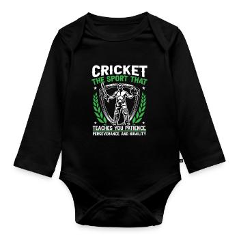 Cricket Lehrt Dich Geduld - Baby Bio-Langarm-Body - Schwarz - Vorne