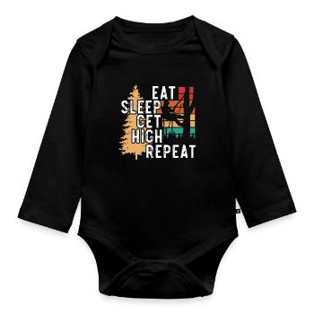 Eat Sleep Get High Wiederholen Sie Arboriculture A - Baby Bio-Langarm-Body - Schwarz - Vorne