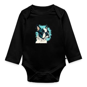 Style de bande dessinée Boston terrier - Body Bébé bio manches longues - noir - Devant