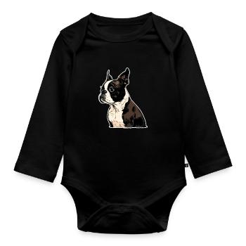 Boston Terrier - Baby Bio-Langarm-Body - Schwarz - Vorne