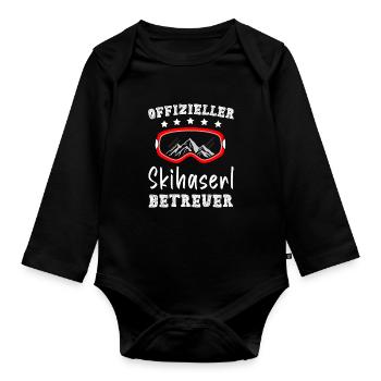 Offizieller Skihaserl Betreuer Skibunny Apres Ski - Baby Bio-Langarm-Body - Schwarz - Vorne