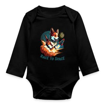 SpaceDog Hund Hundeliebhaber Weltall Design - Baby Bio-Langarm-Body - Schwarz - Vorne