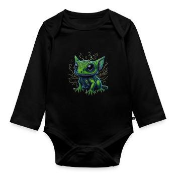 Gamer's Perfect Illustration - Cute Colorful Gekko - Baby Bio-Langarm-Body - Schwarz - Vorne