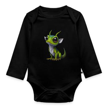 Gamer's Perfect Illustration - Cute Colorful Gekko - Baby Bio-Langarm-Body - Schwarz - Vorne