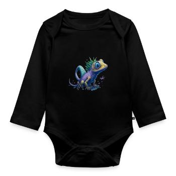 Gamer's Perfect Illustration - Cute Colorful Gekko - Baby Bio-Langarm-Body - Schwarz - Vorne