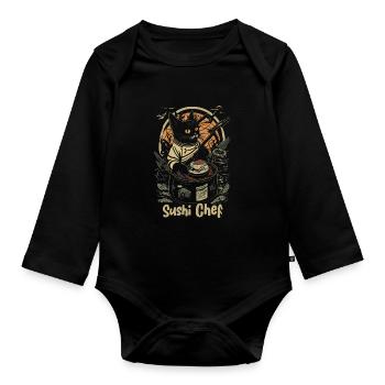 Japanese-Inspired Feline Culinary Cat Sushi Chef - Organic Longsleeve Baby Bodysuit - black - Front