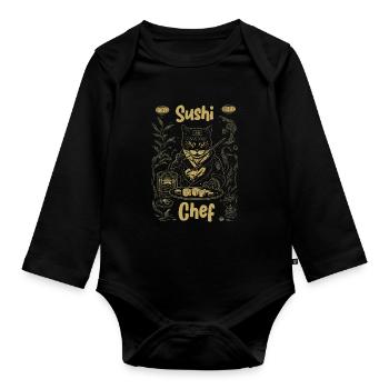 Japanese-Inspired Feline Culinary Cat Sushi Chef - Organic Longsleeve Baby Bodysuit - black - Front