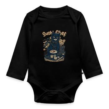 Japanese-Inspired Feline Culinary Cat Sushi Chef - Organic Longsleeve Baby Bodysuit - black - Front