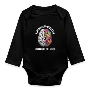 "Different, Not Less" Neurodiversity - Baby Bio-Langarm-Body - Schwarz - Vorne