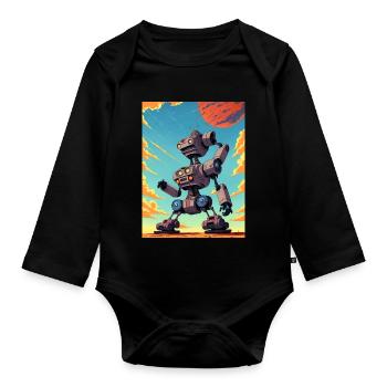 50s Cartoon - Crazy Robot - Sci-Fi - Organic Longsleeve Baby Bodysuit - black - Front