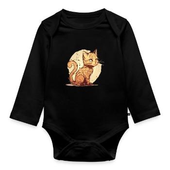 Cat in comic style - Organic Longsleeve Baby Bodysuit - black - Front