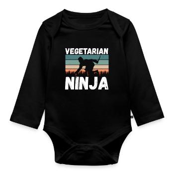 Ninja Végétarien Vintage - Body Bébé bio manches longues - noir - Devant