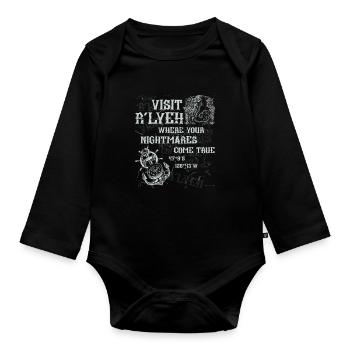 Cthulhu Visit R'lyeh Coordinates, Cosmic Horror - Baby Bio-Langarm-Body - Schwarz - Vorne