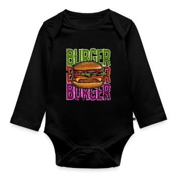 J’adore la restauration rapide, les hamburgers et les frites - Body Bébé bio manches longues - noir - Devant